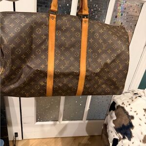 Louis Vuitton Classic Monogram Duffel Bag with Tan Accents 55
